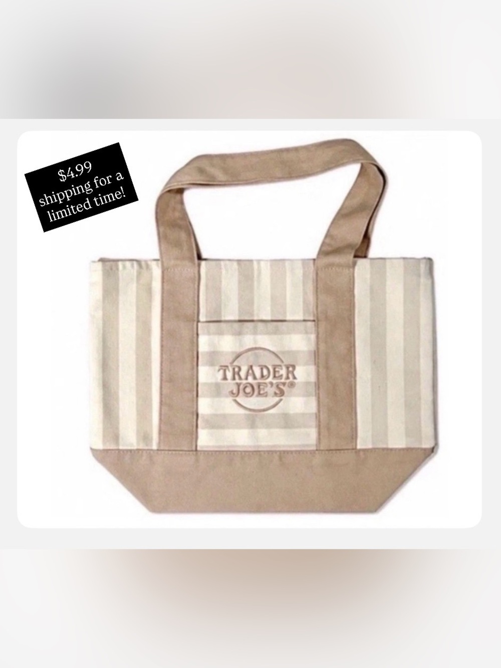 NEW TRADER JOE’S Beige & Cream Striped Tote Bag - medium
